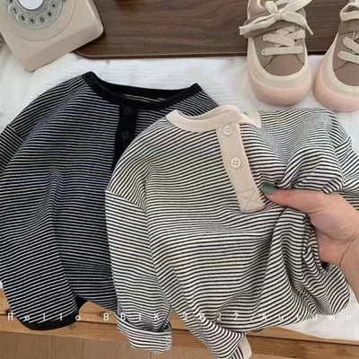 Kids' Korean Striped Long Sleeve Bottoming T-Shirt
