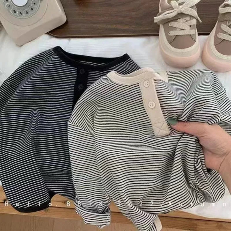 Kids' Korean Striped Long Sleeve Bottoming T-Shirt