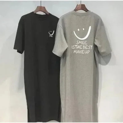 Women's Plus Size Smiley Side-Slit Loose T-Shirt Dress