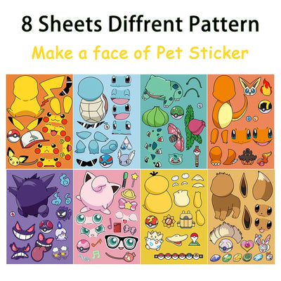 Pokemon Pikachu DIY Puzzle Face Stickers 8-16 Sheets