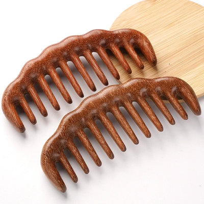 Natural Sandalwood Anti-Static Wide Tooth Detangling Comb
