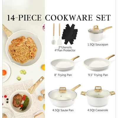 14-Piece White Granite Non-Stick Cookware Set
