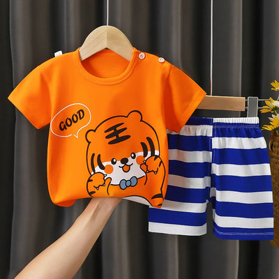 Toddler 2-Piece Cartoon Print Cotton T-Shirt and Shorts Set