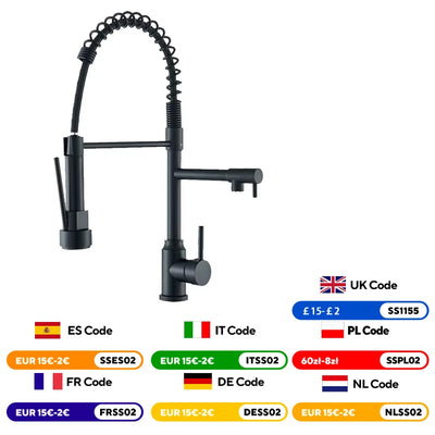 Pull Down Kitchen Sink Faucet 360 Rotation Dual Spout