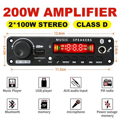 200W Bluetooth 12V Amplifier Board with MP3 USB FM