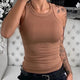 Women's Solid Ribbed Elastic O-Neck Tank Top
