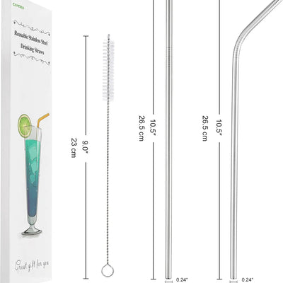 Reusable Stainless Steel Metal Straws 4-Pack with Case
