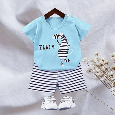 Boys' 2-Piece Zebra Print Tee and Stripe Shorts Set