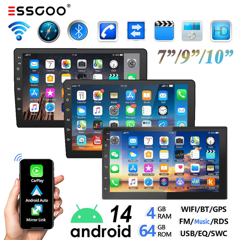 ESSGOO 2-DIN Android 14 Car Stereo with CarPlay and GPS