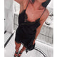 Women's Lace Trim Backless Satin Slip Dress