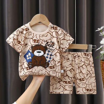 Toddler 2-Piece Cartoon Print Cotton T-Shirt and Shorts Set