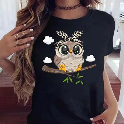 Women's Kawaii Owl Print Harajuku Graphic Tee