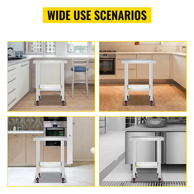 Stainless Steel Kitchen Work Bench Table with Casters
