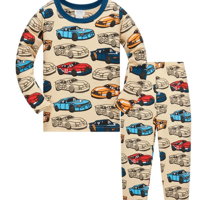 Boys' Cartoon Car Print Cotton Pajama Set Ages 1-8