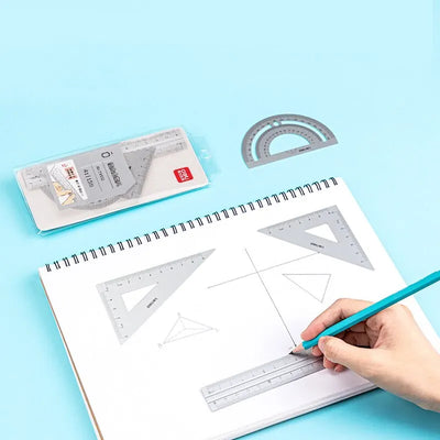 4-in-1 Aluminum Alloy Ruler Stationery Set with Protractor