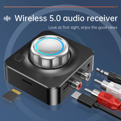 Bluetooth 5.0 3D Stereo Audio Receiver TF Card RCA AUX