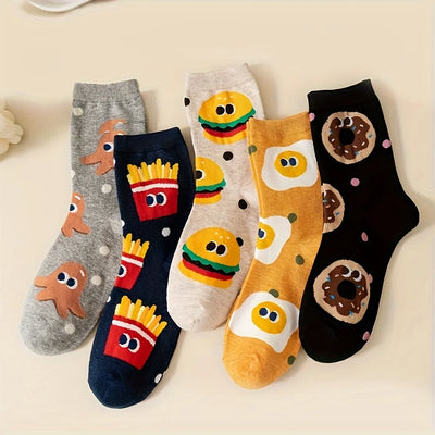 Kids' Hamburger and Fries Cartoon Socks 5-Pack