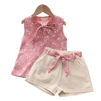 Baby Girls' 2-Piece Sleeveless Vest and Shorts Tracksuit