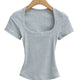Women's Square Collar Slim-Fit Stretch Crop Top