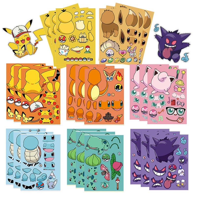 Pokemon Pikachu DIY Puzzle Face Stickers 8-16 Sheets
