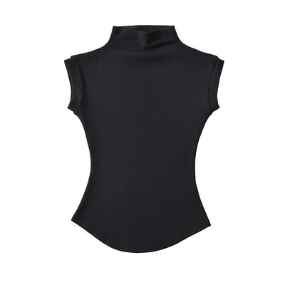 Women's Turtleneck Sleeveless Slim Fit Solid Tee