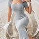 Women's Knit Square Collar Side-Slit Mini Dress