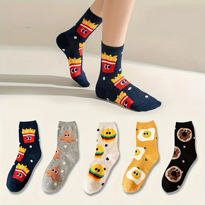 Kids' Hamburger and Fries Cartoon Socks 5-Pack