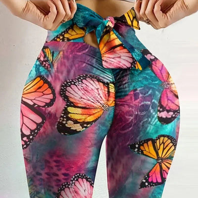 Women's Butterfly Print Bow-Detail Butt-Lift Leggings