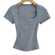 Women's Square Collar Slim-Fit Stretch Crop Top